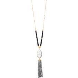 Marble Beaded Tassel Necklace 32"